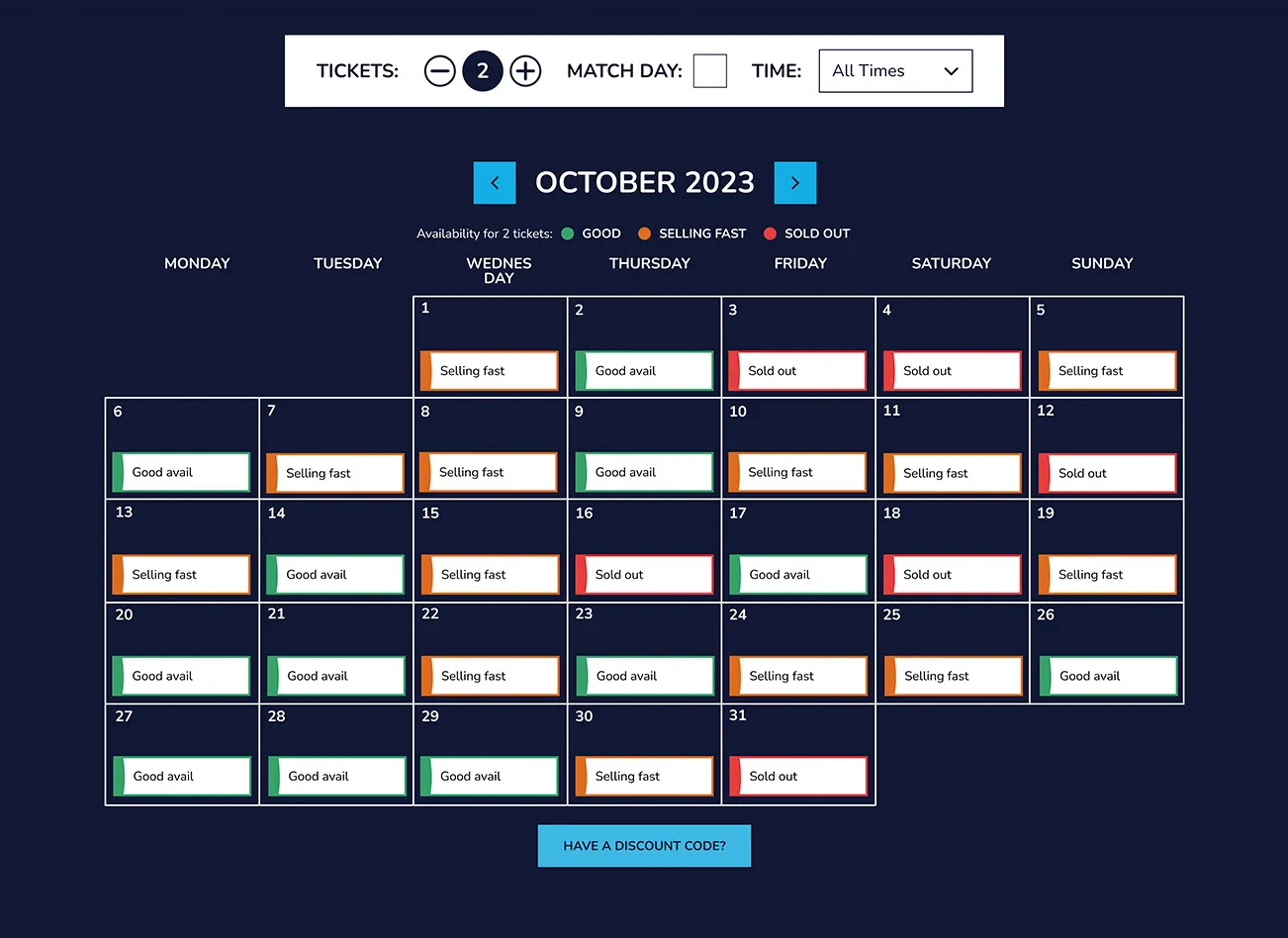 TickX Booking Flow Calendar Filters