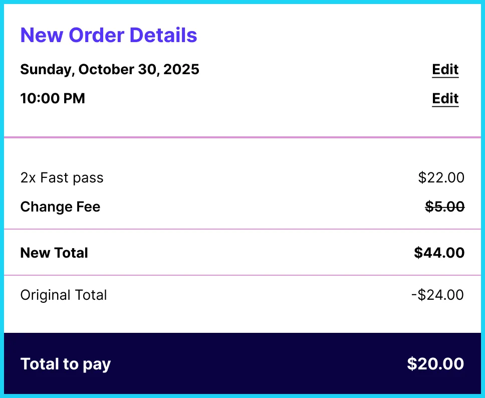 PostRev TickX order update confirmation screen