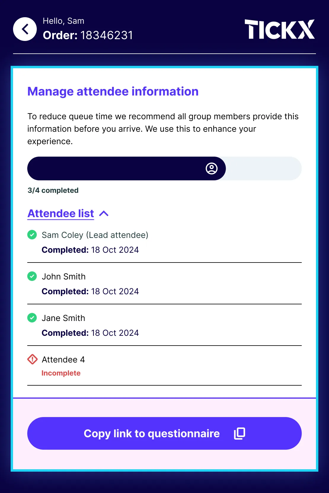 TickX PostRev customer information order update.
