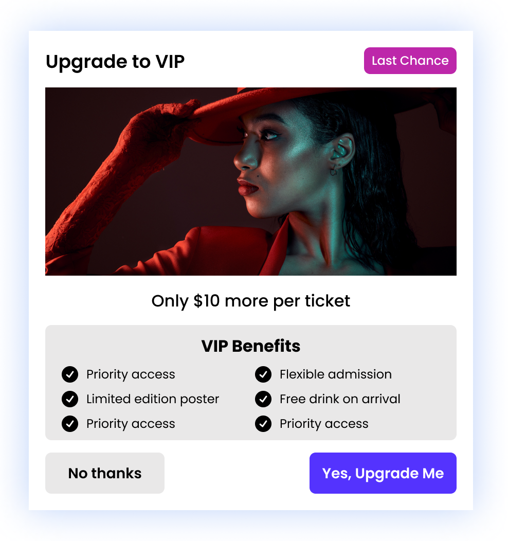 TickX Ticket Upgrade Benefits Prompt