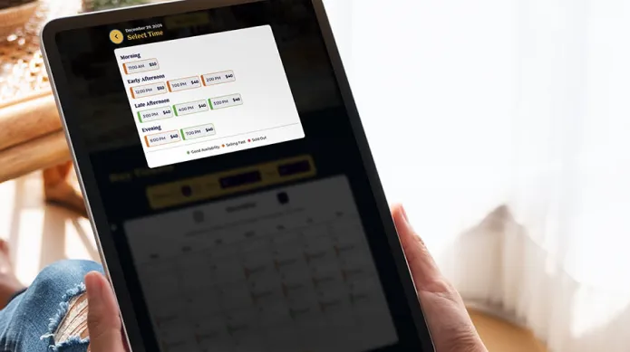 booking flow on tablet device TickX