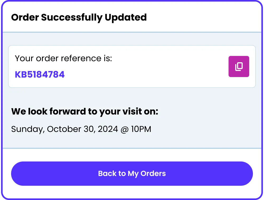 update order post-purchase confirmation TickX